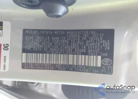 2018 Toyota Corolla Le from USA, damaged, VIN 2T1BURHE1JC001702